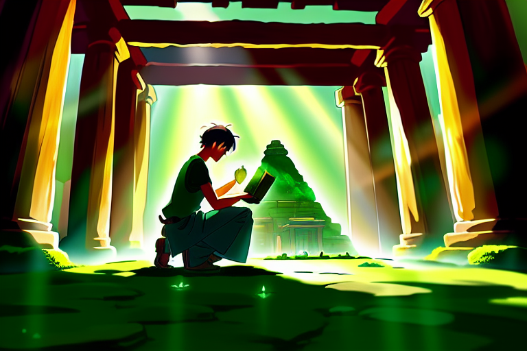 A glowing GPU crystal in a temple